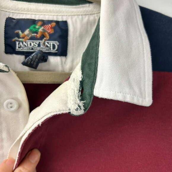 VTG Lands' End Shirt Men's L 42-44 Red Navy Striped Rugby Direct Merchants - Picture 9 of 16